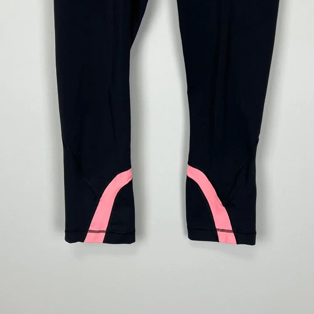 Lululemon Run Inspire Crop II Leggings Black Peach Coral Pink size 6